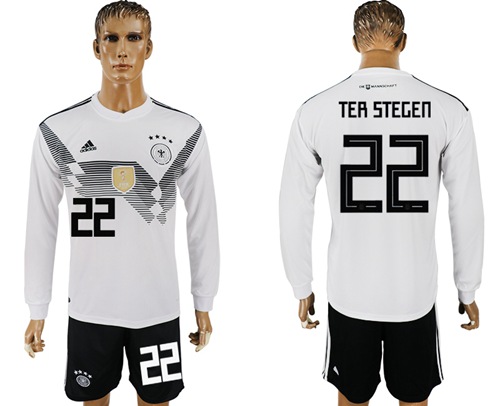 Germany #22 Ter Stegen White Home Long Sleeves Soccer Country Jersey